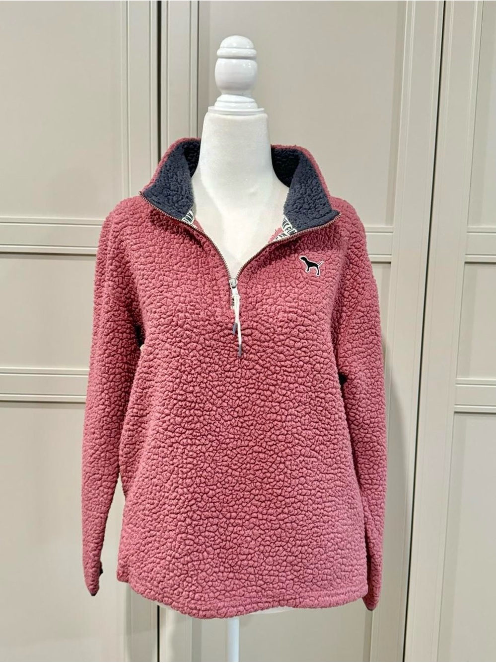 PINK Victoria's Secret Dusty Rose Sherpa Half‑Zip Pullover